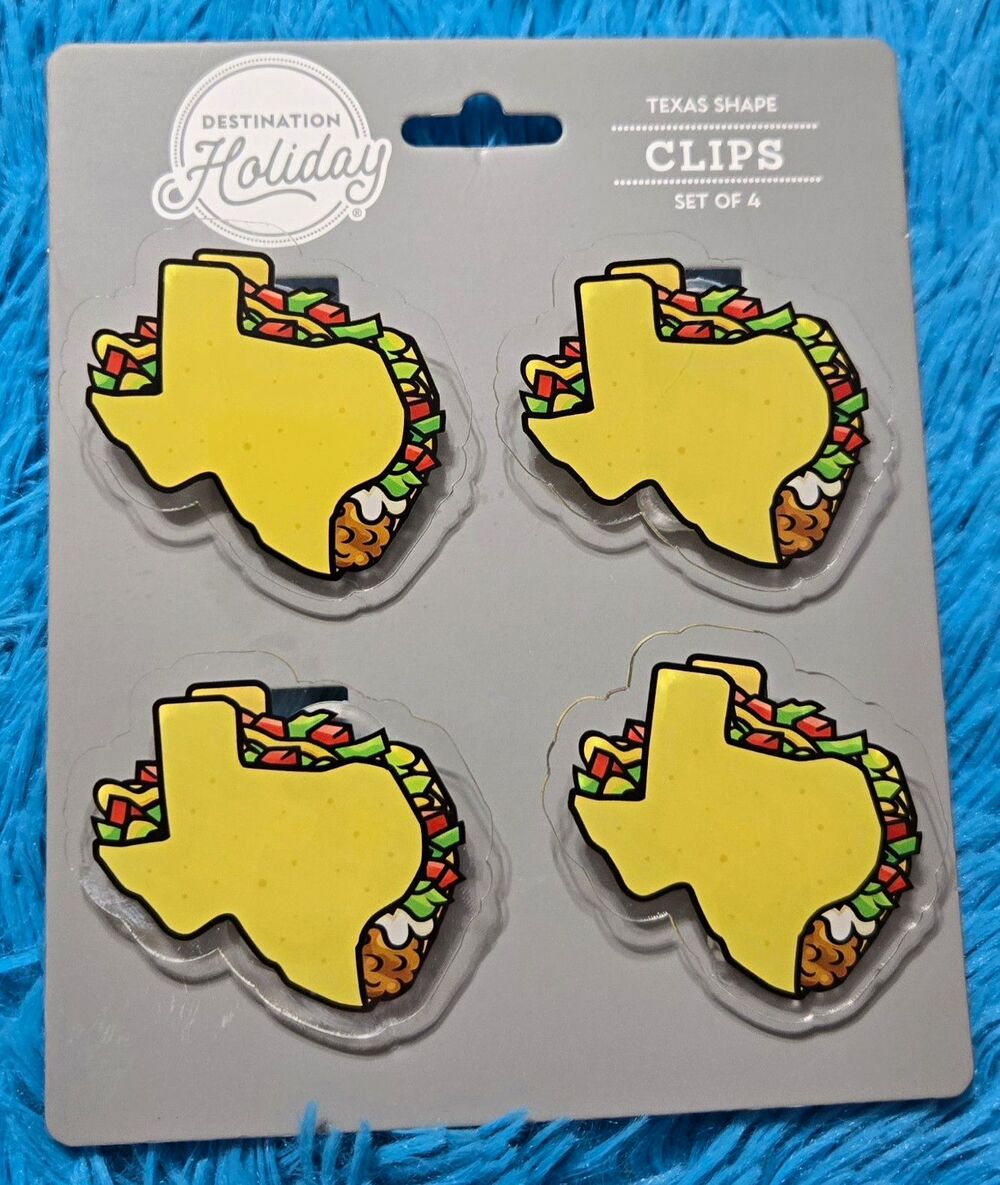 Destination Holiday Texas Taco Shape Magnetic Clips Set of 4- 2.75" Acrylic